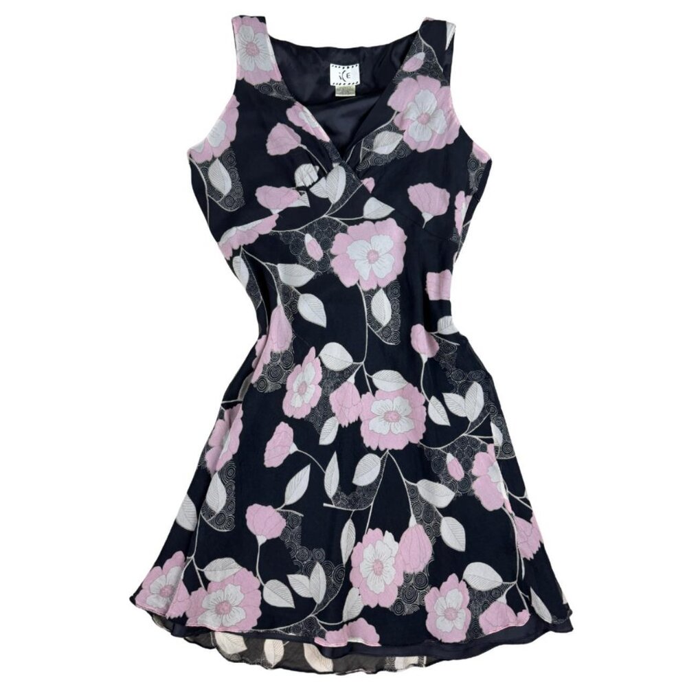 ICE Black Pink Floral Sleeveless Dress Size 14